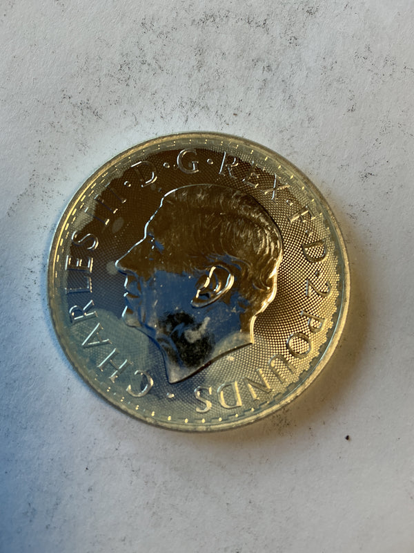 Lot 34, 2023 2 pounds Charles lll 1 oz fine silver