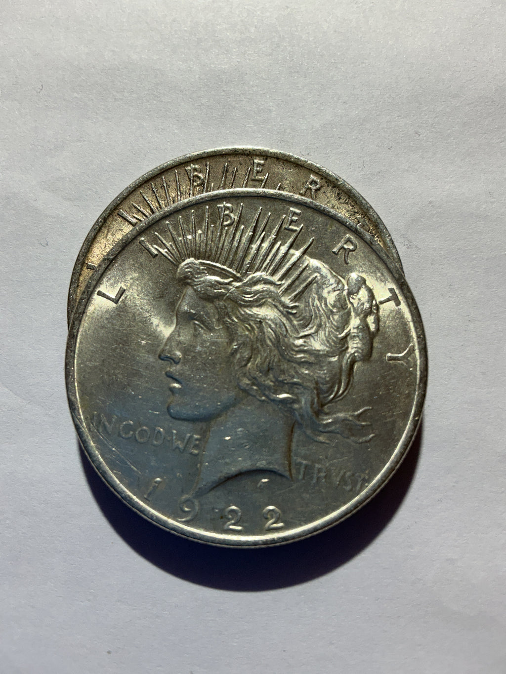 Lot 21, 2 1922 Peace dollar, AU