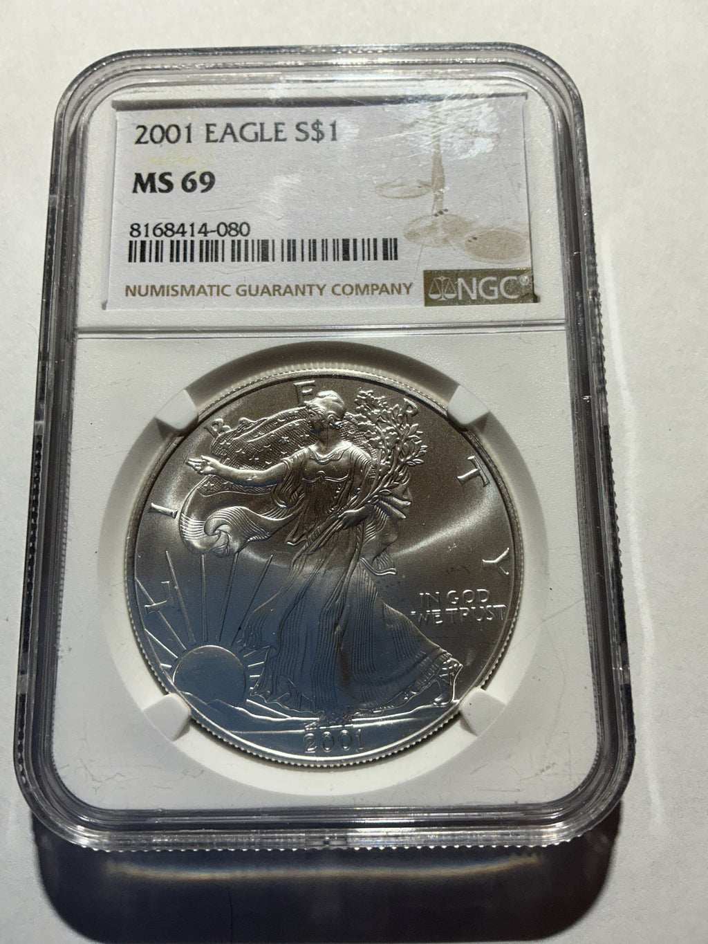 Lot 6, 2001 American silver eagle, MS69