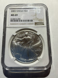 Lot 6, 2001 American silver eagle, MS69