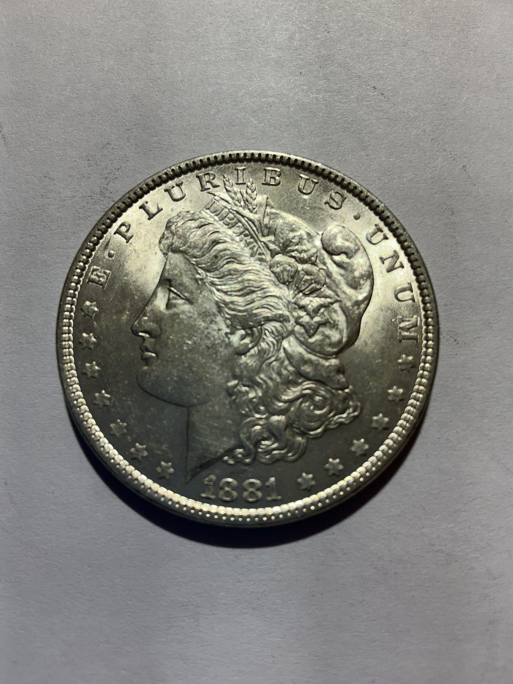 Lot 13, 1881 Morgan silver dollar, AU