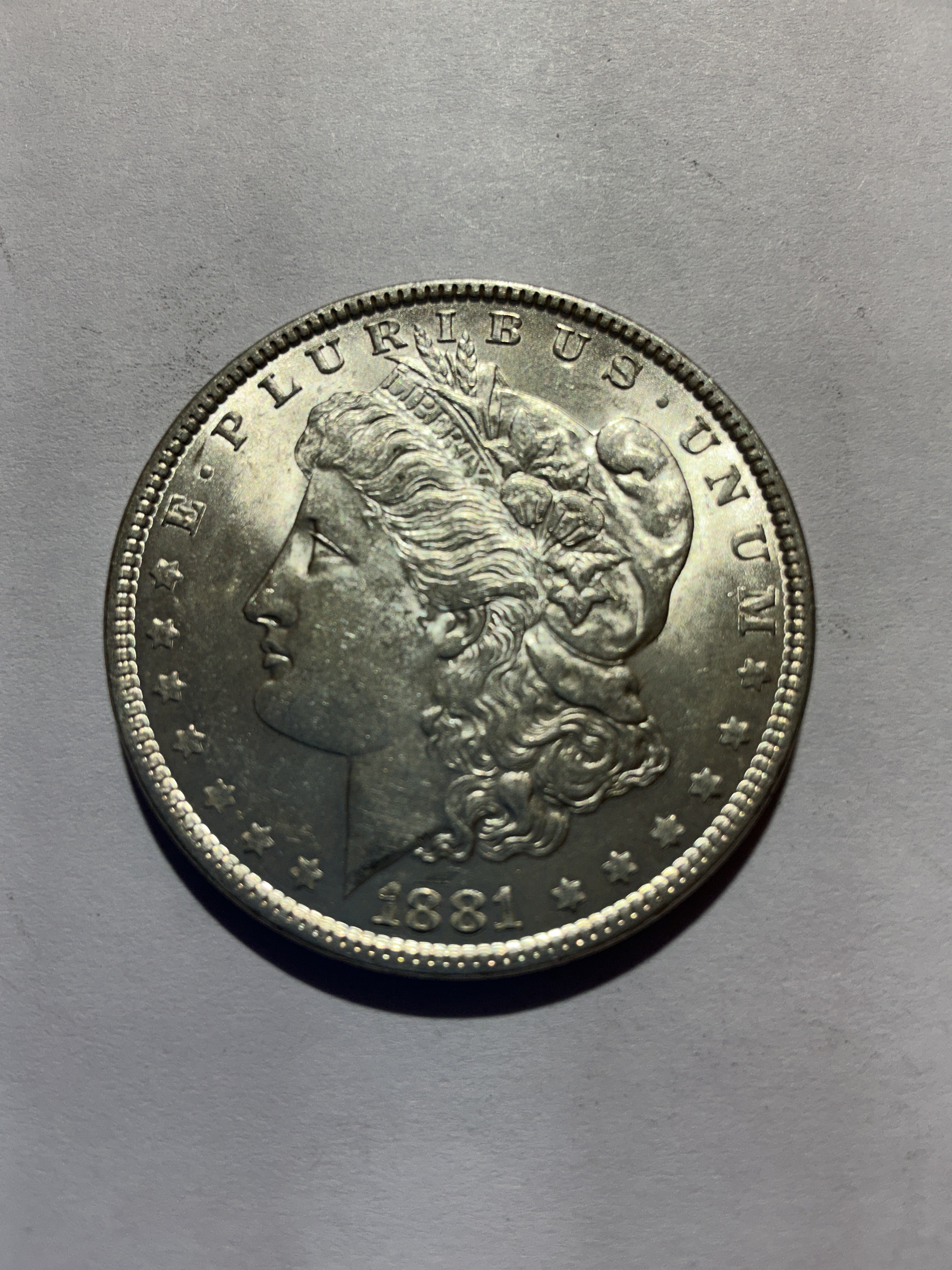 Lot 13, 1881 Morgan silver dollar, AU