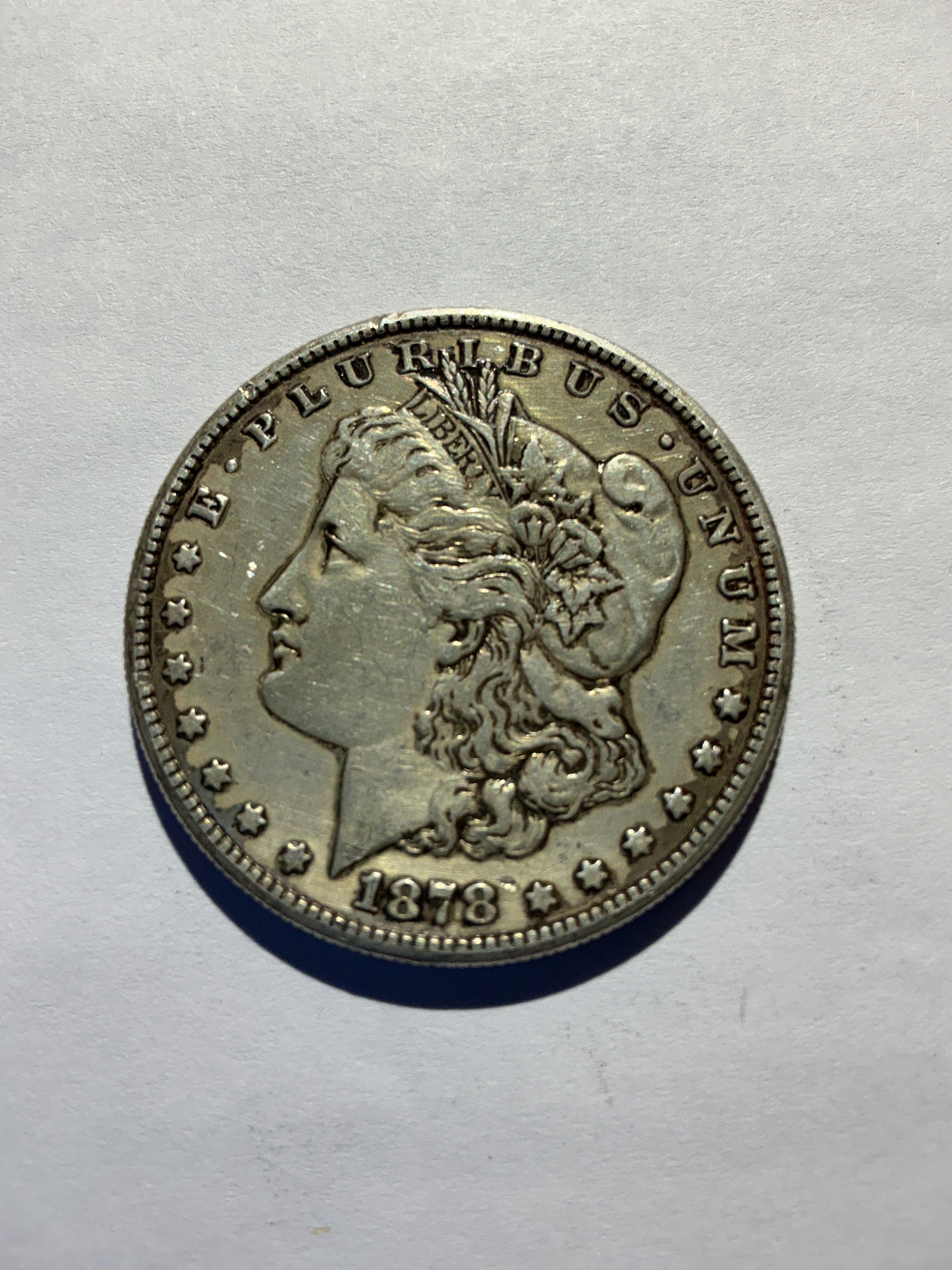 Lot 7, 1878 Morgan silver dollar 7TF , AU