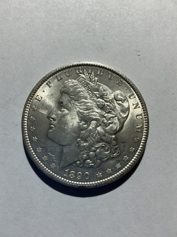 Lot 23, 1890 Morgan silver dollar, AU, nice coin