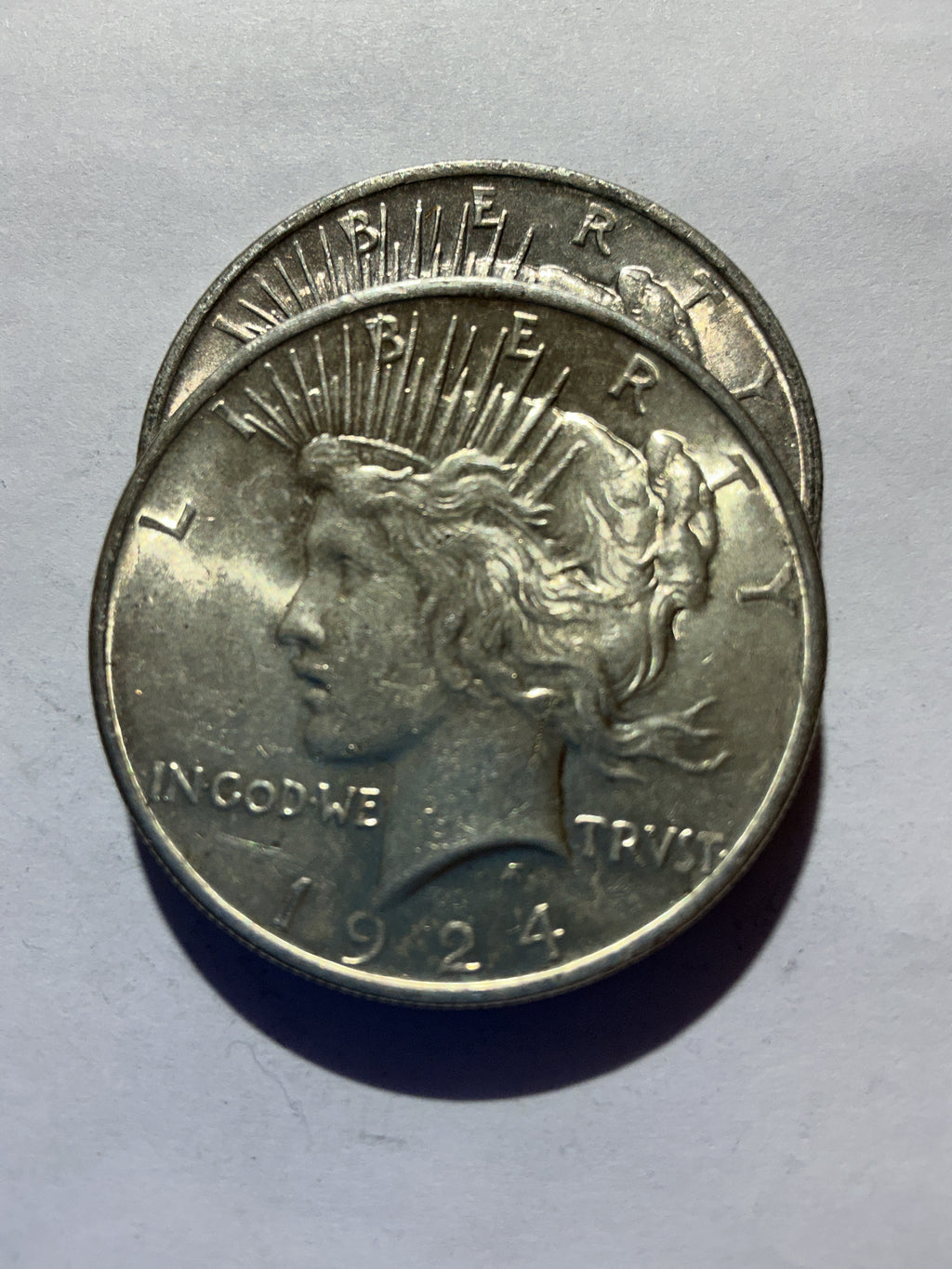 Lot 34, 2 1924 Peace dollar, AU