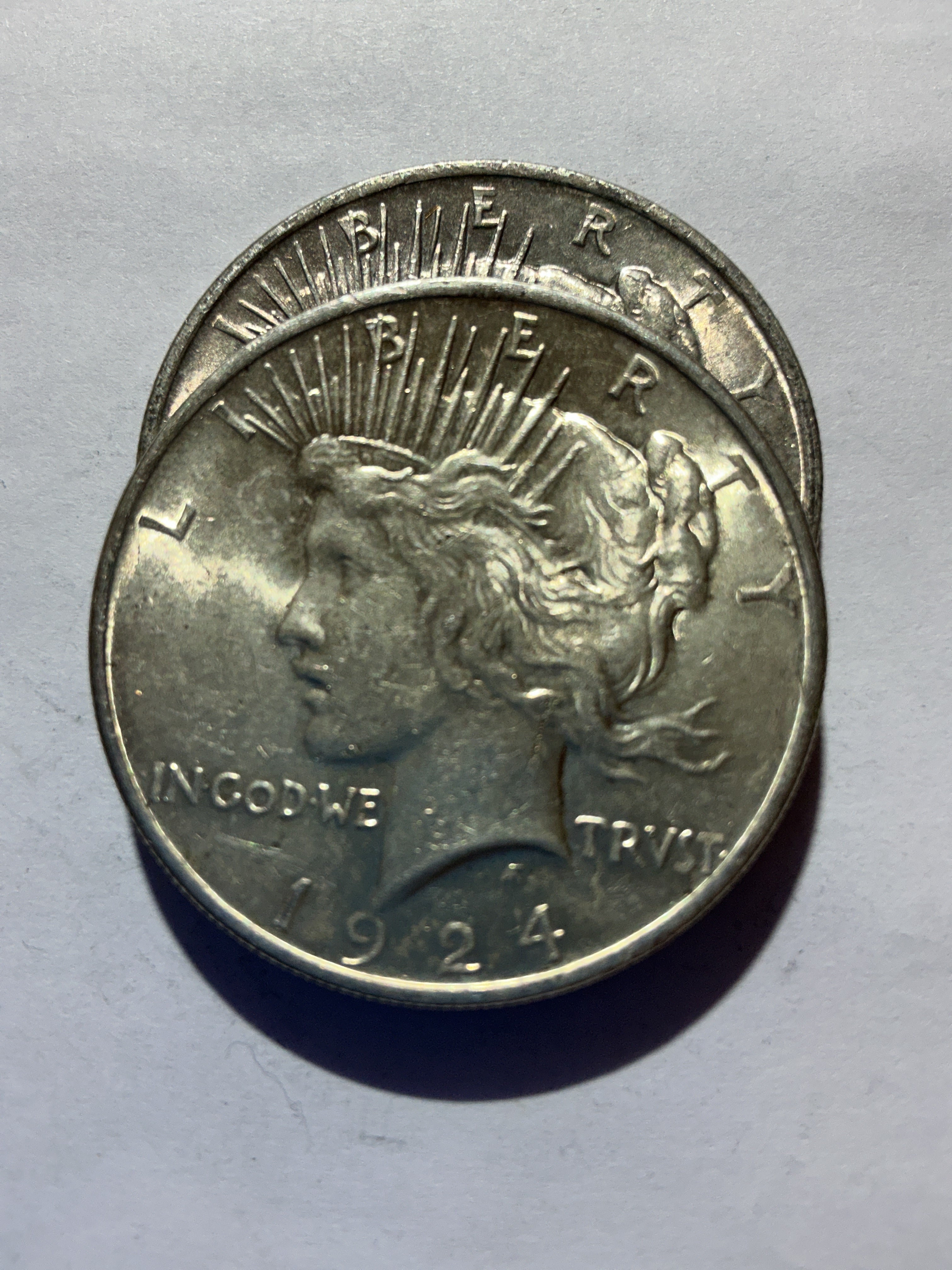 Lot 34, 2 1924 Peace dollar, AU
