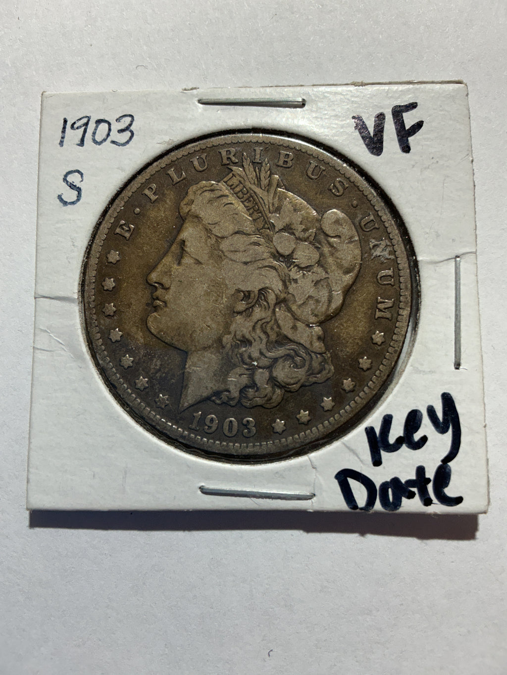Lot 16, 1903 S, Morgan silver dollar, F low mintage