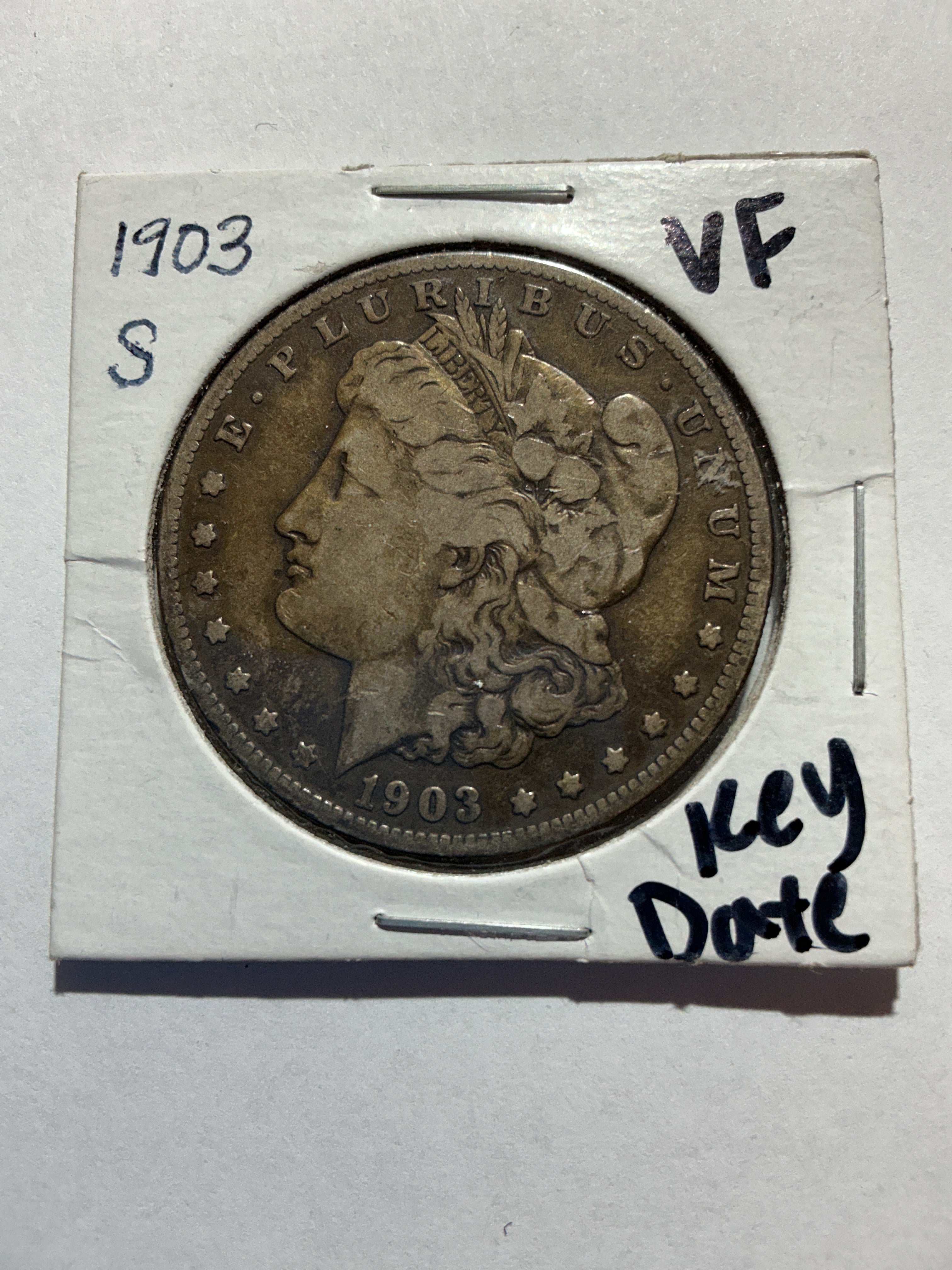 Lot 16, 1903 S, Morgan silver dollar, F low mintage