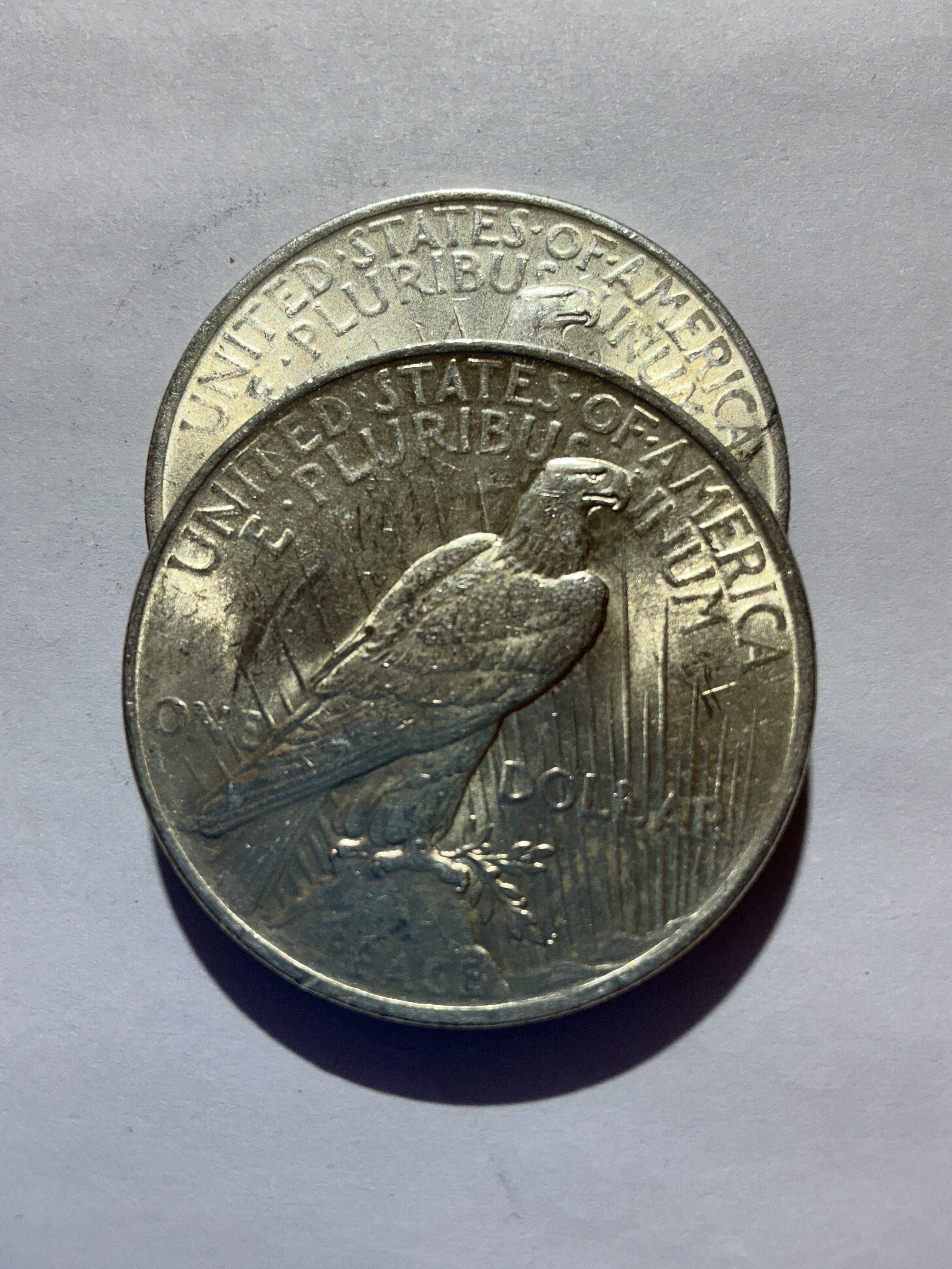 Lot 22, 2 1922 Peace dollar, AU