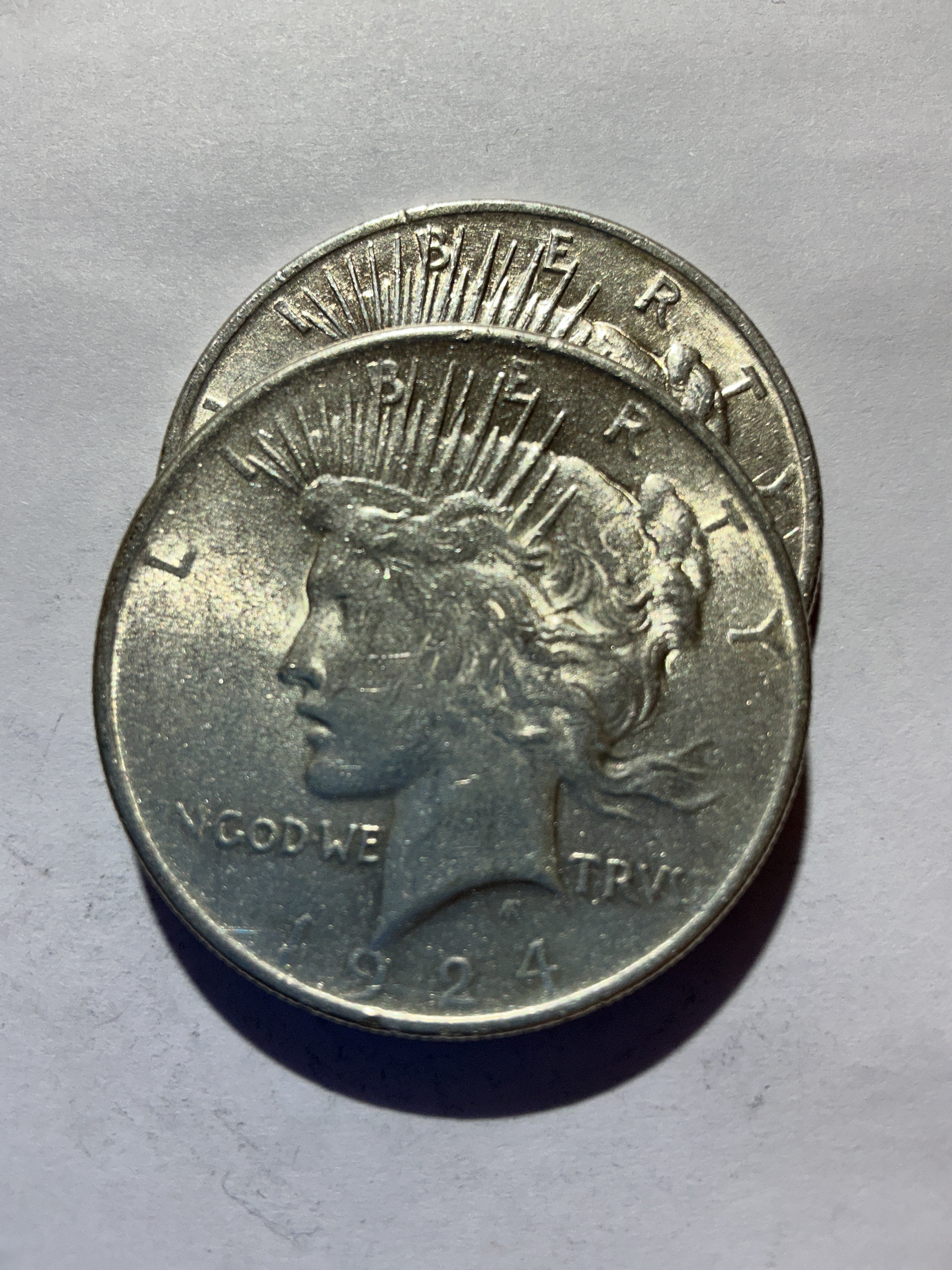 Lot 35, 2 1924 Peace dollar, AU