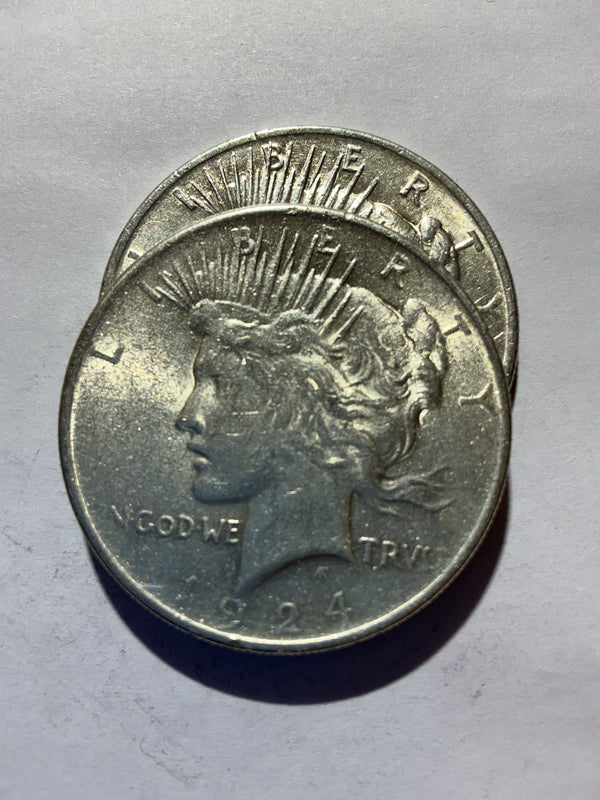 Lot 35, 2 1924 Peace dollar, AU