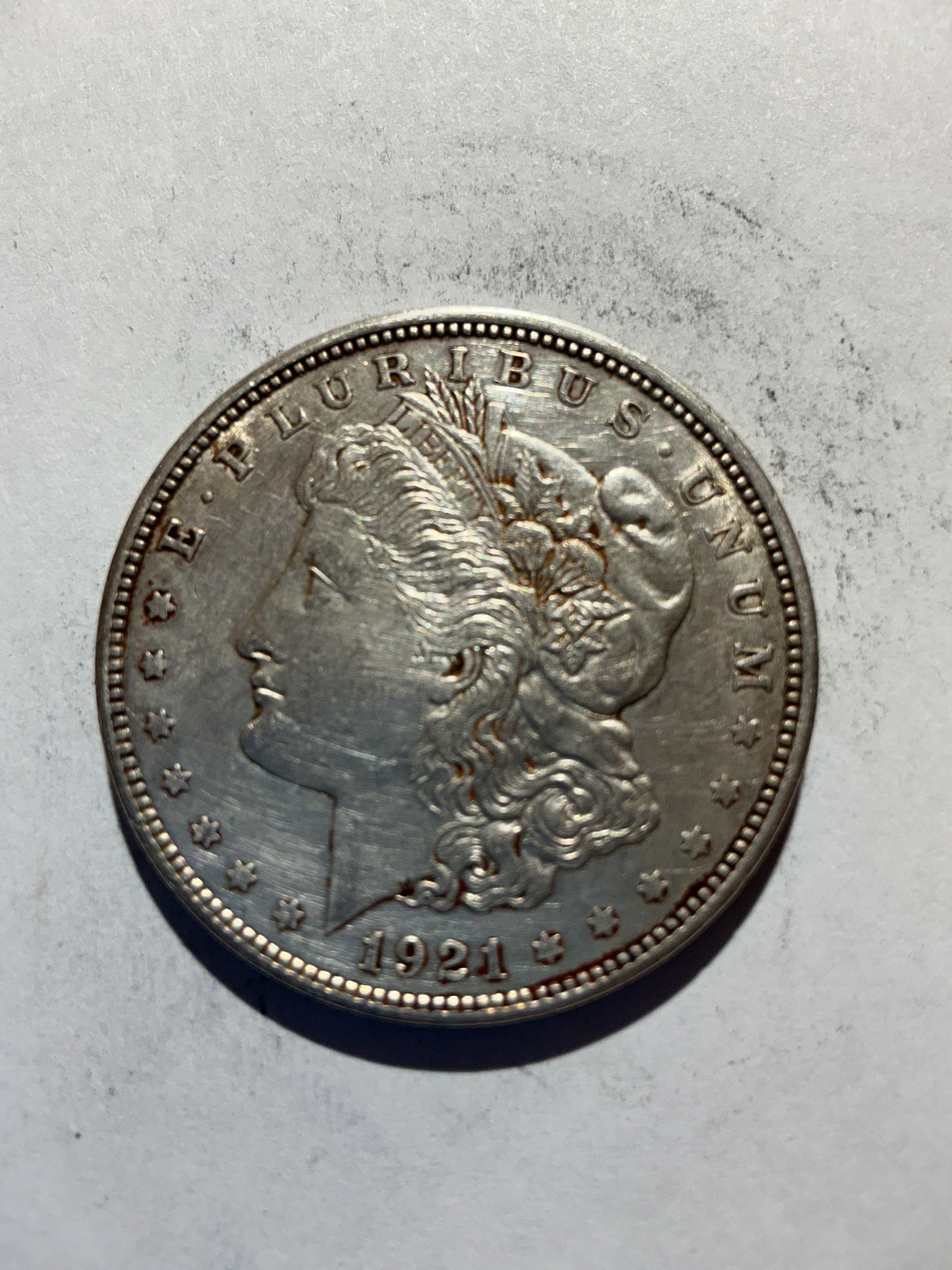 Lot 73, 1921 D Morgan silver dollar, xf