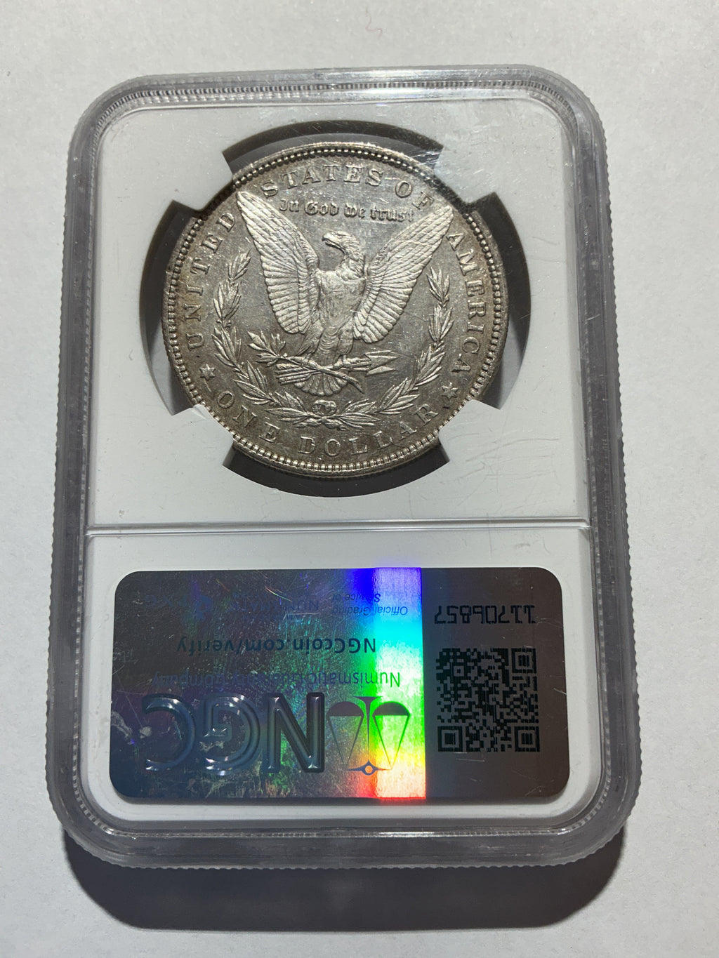 Lot 13, 1896, Morgan silver dollar, AU 58