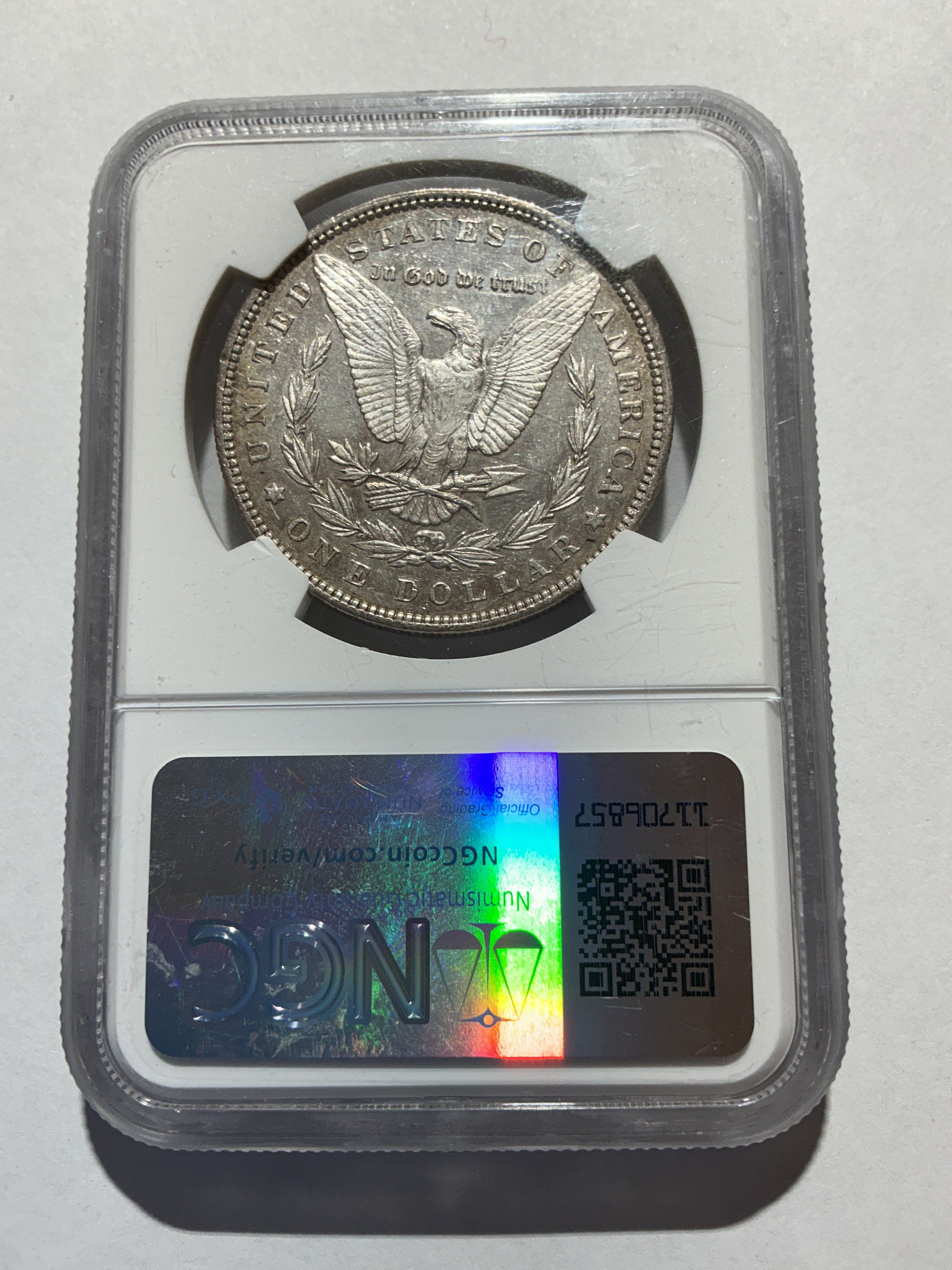 Lot 13, 1896, Morgan silver dollar, AU 58