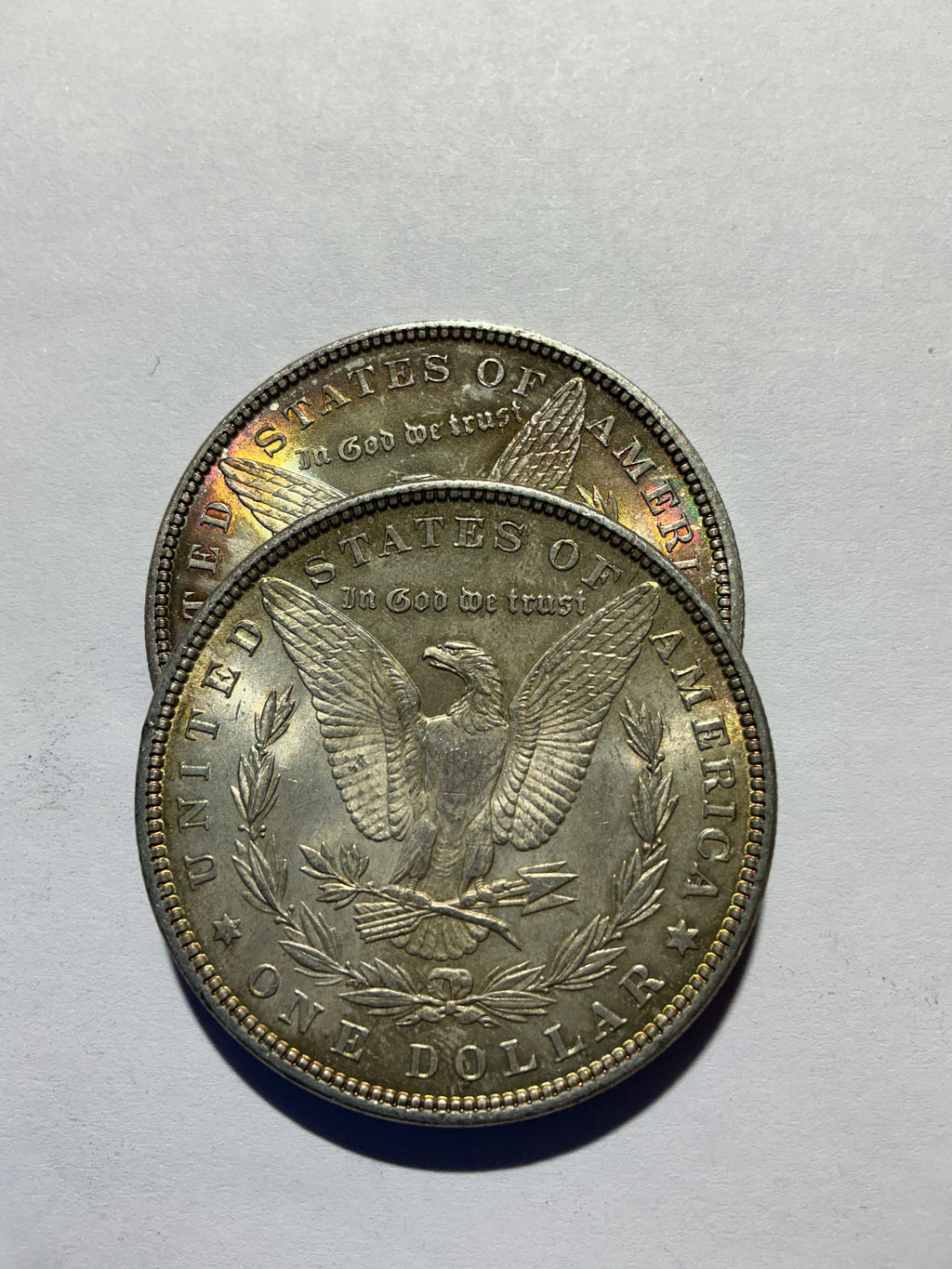 Lot 7, 2, 1882 Morgan silver dollar, AU