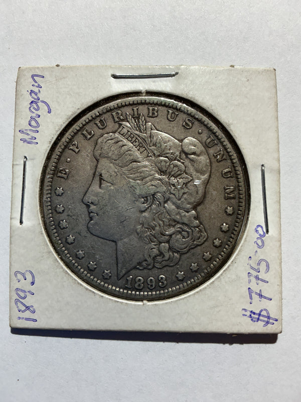 Lot 14, 1893 Morgan silver dollar, Xf , low mintage 378000