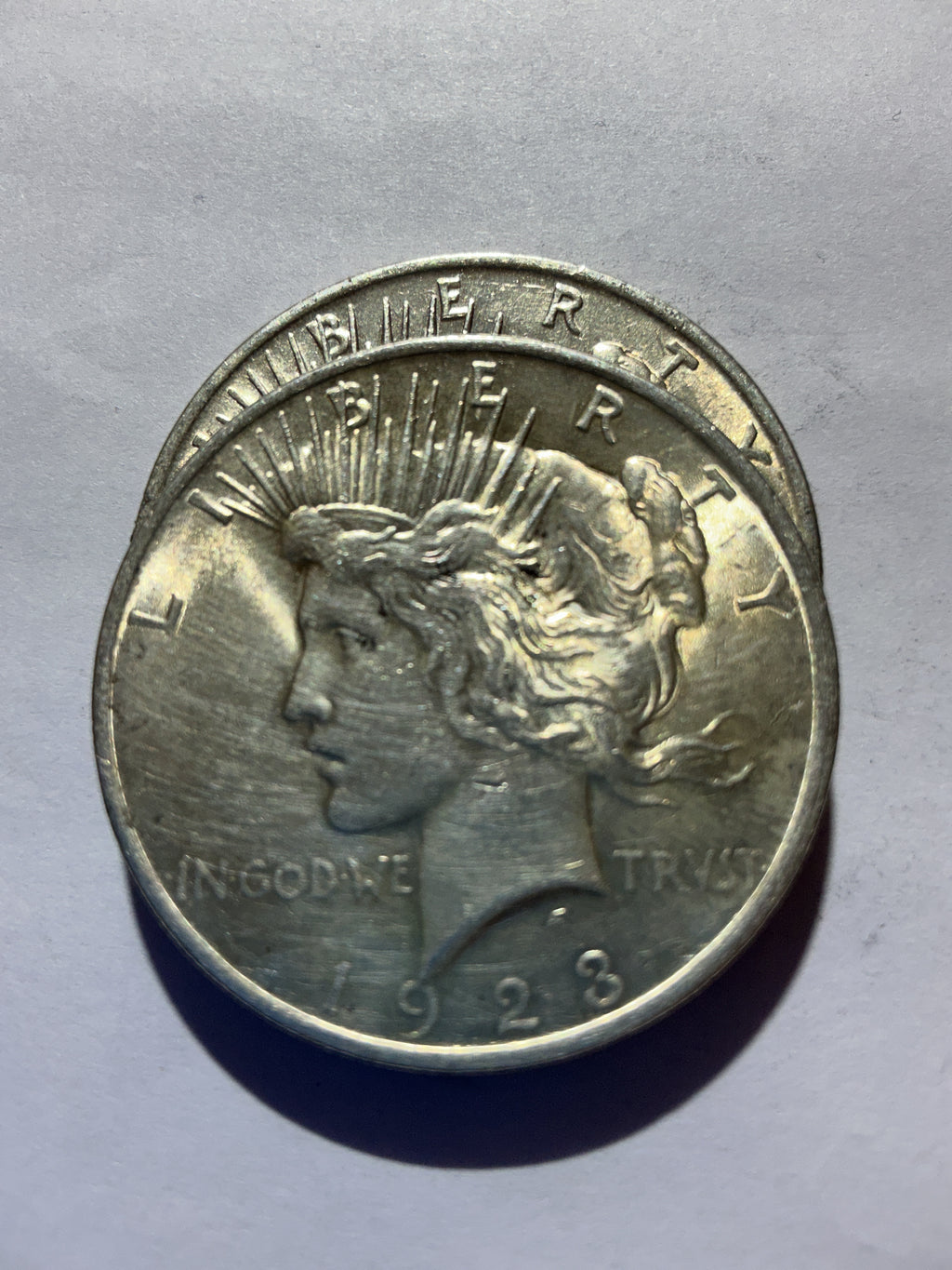 Lot 29, 2 1923 Peace dollar, AU