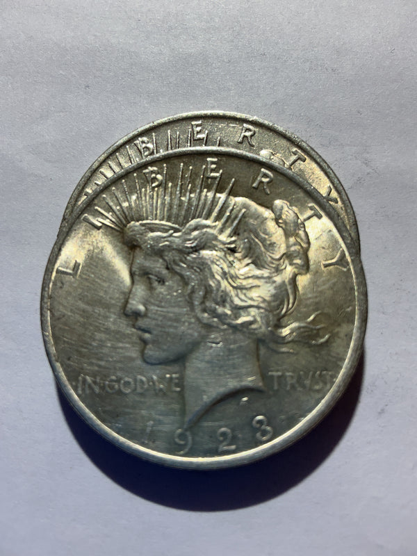 Lot 29, 2 1923 Peace dollar, AU