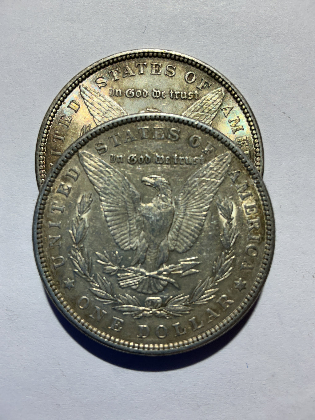 Lot 8, 2, 1882 Morgan silver dollar, AU