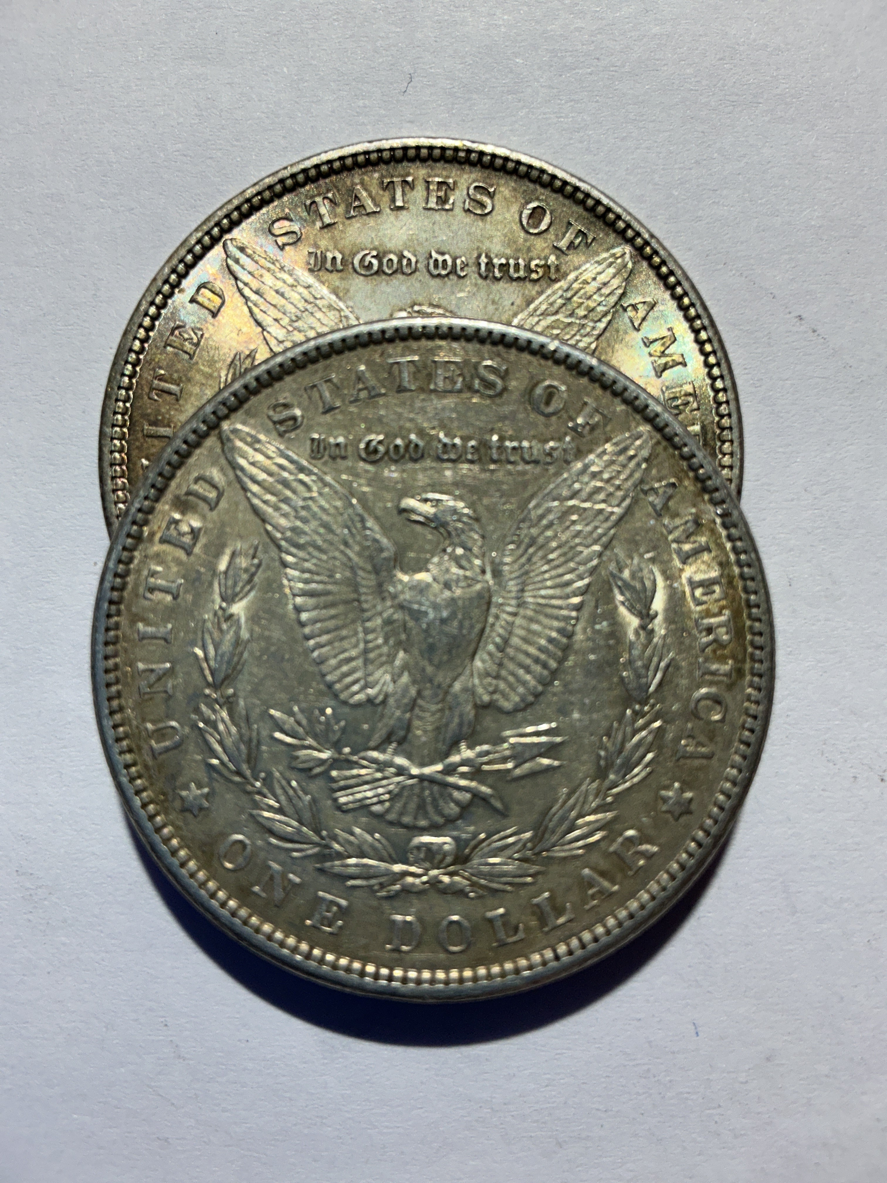 Lot 8, 2, 1882 Morgan silver dollar, AU