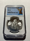 Lot 1, 1977Mo Mexico Estados Unidos 100 Pesos, MS65, .6428 Troy oz silver