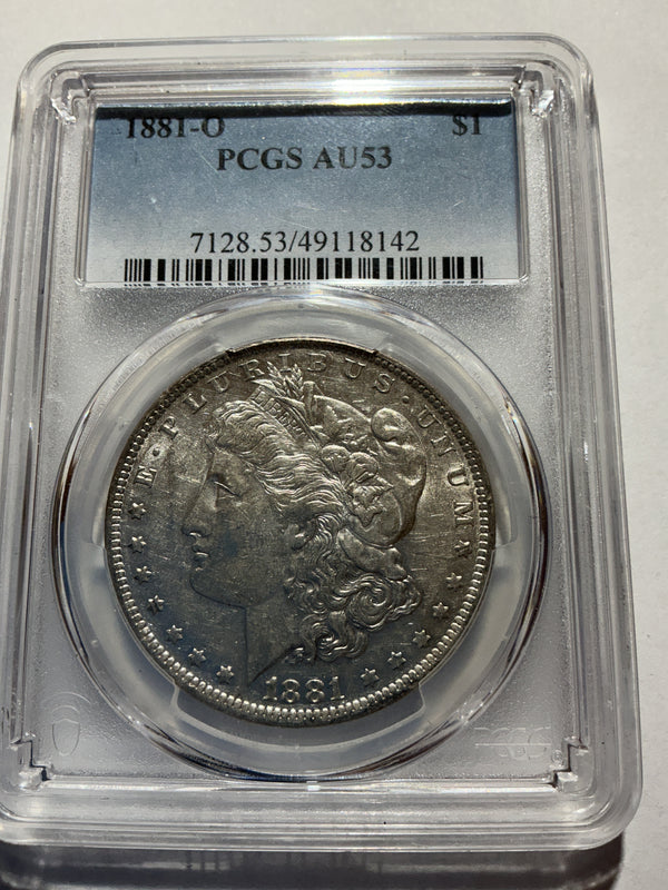 Lot 8, 1881 O Morgan silver dollar, AU53