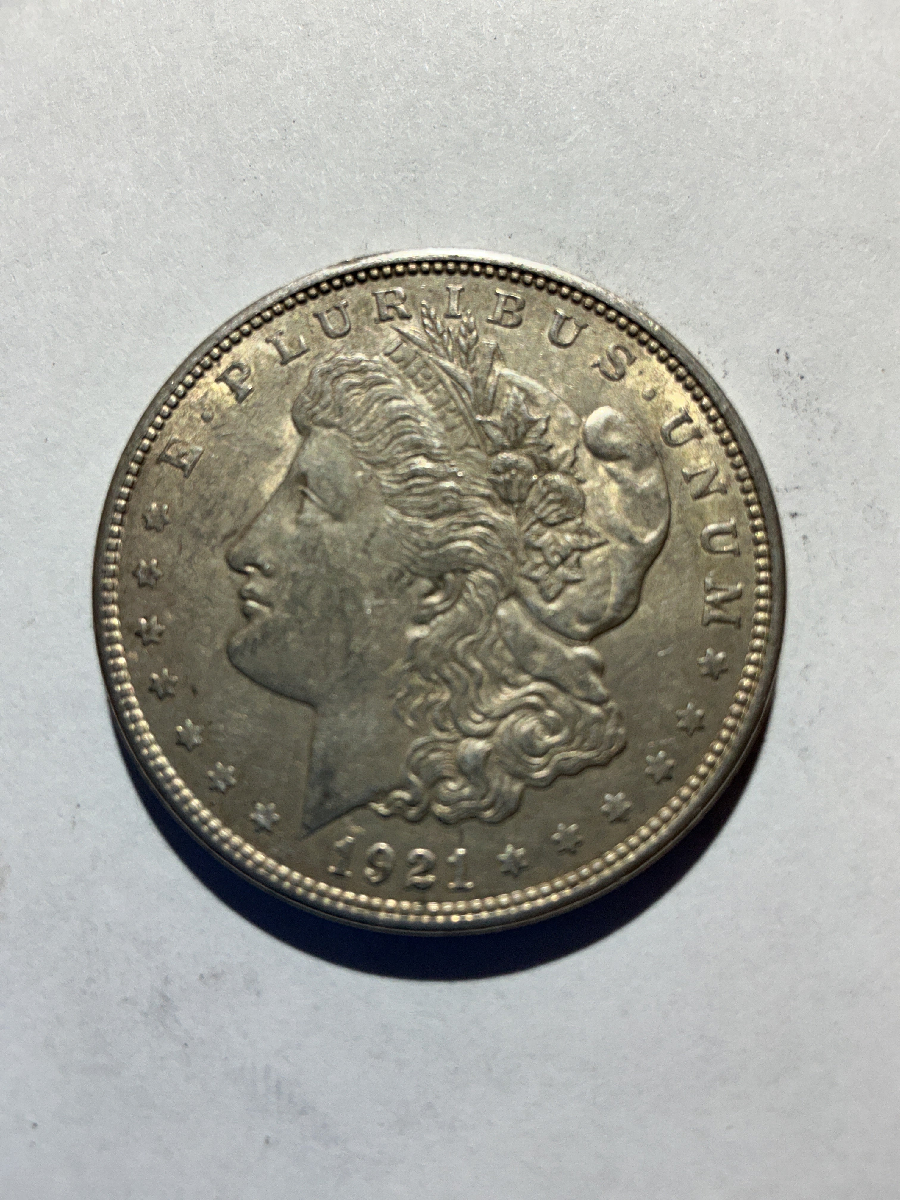 Lot 34, 1921 D Morgan silver dollar, AU