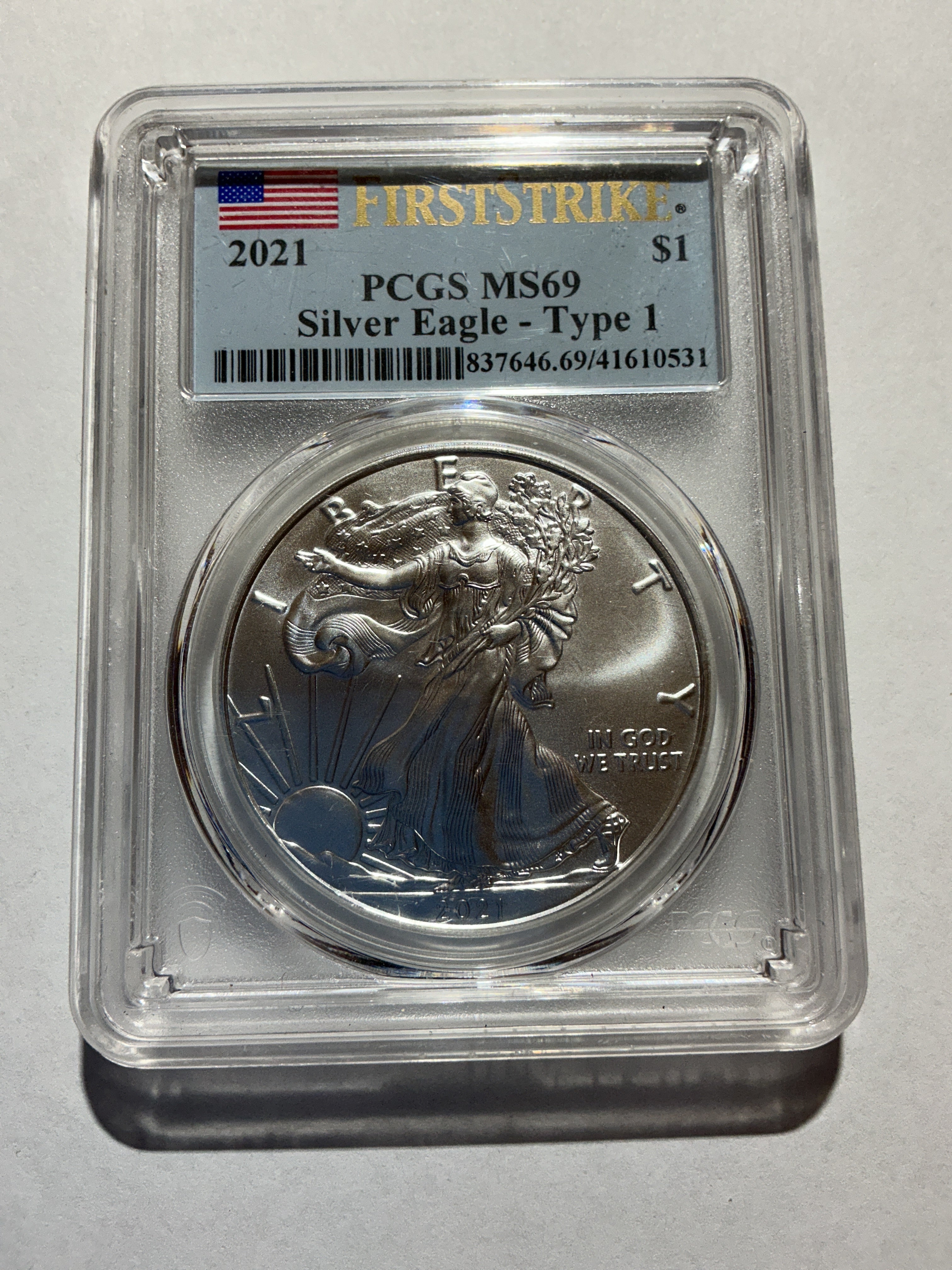 Lot 3, 2021 American silver eagle MS69