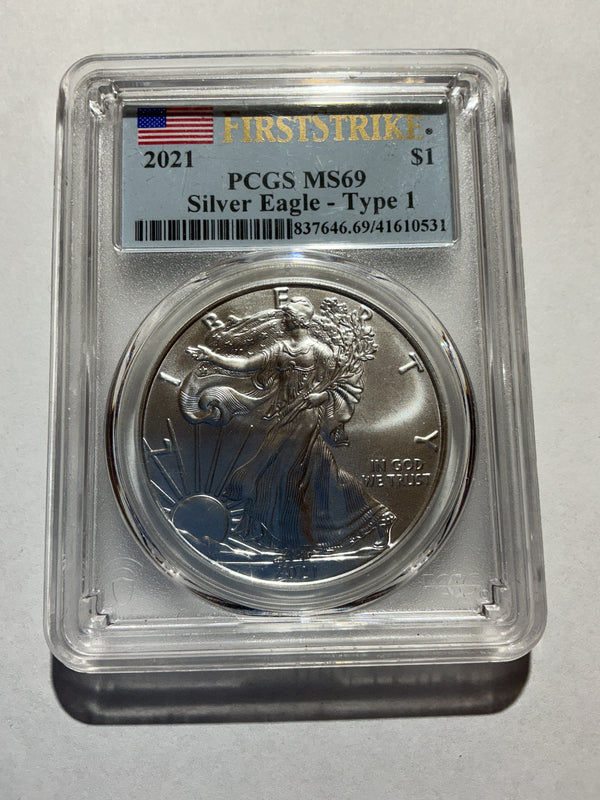 Lot 3, 2021 American silver eagle MS69