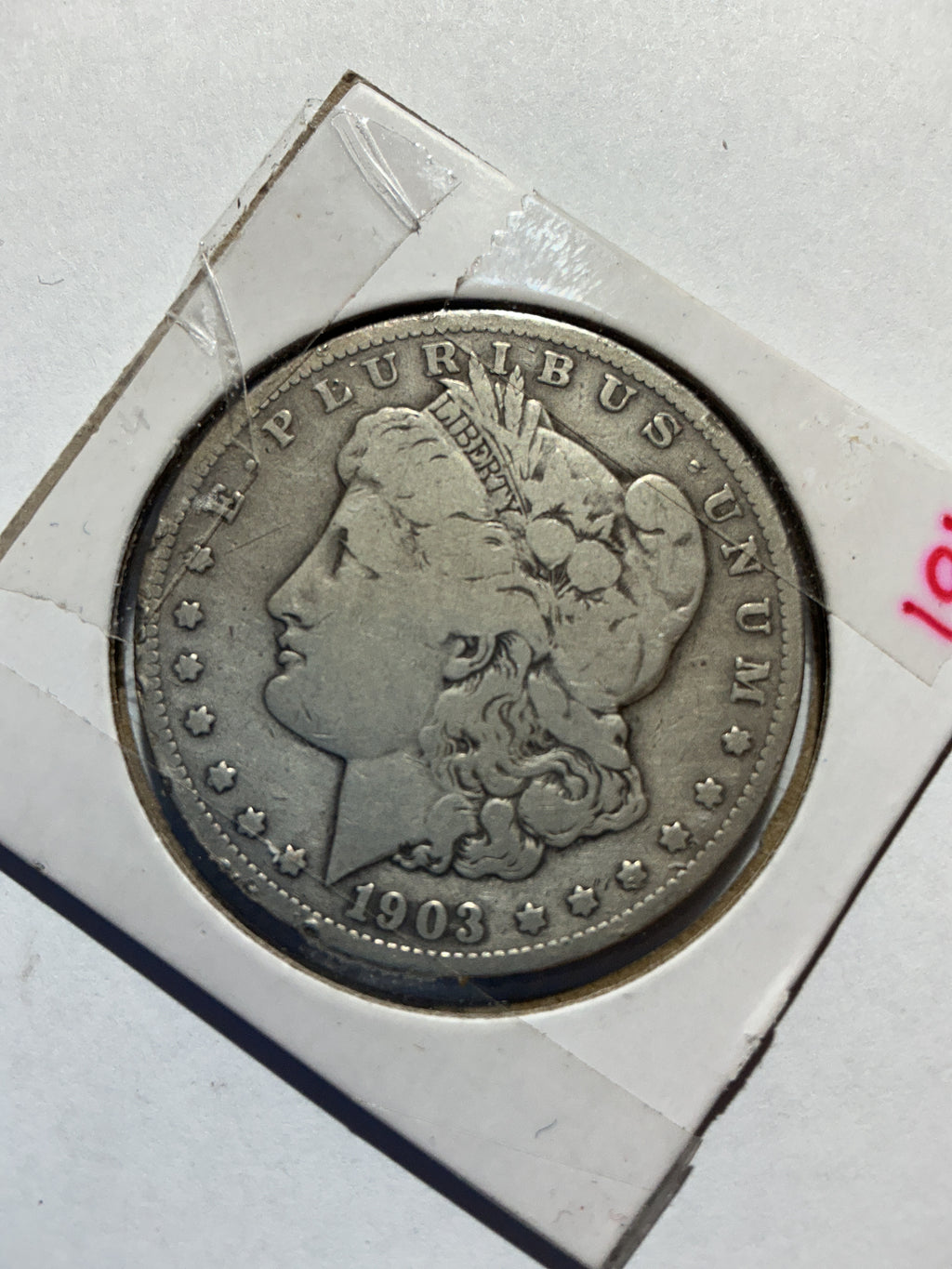 Lot 19, 1903 S Morgan silver dollar, F low mintage