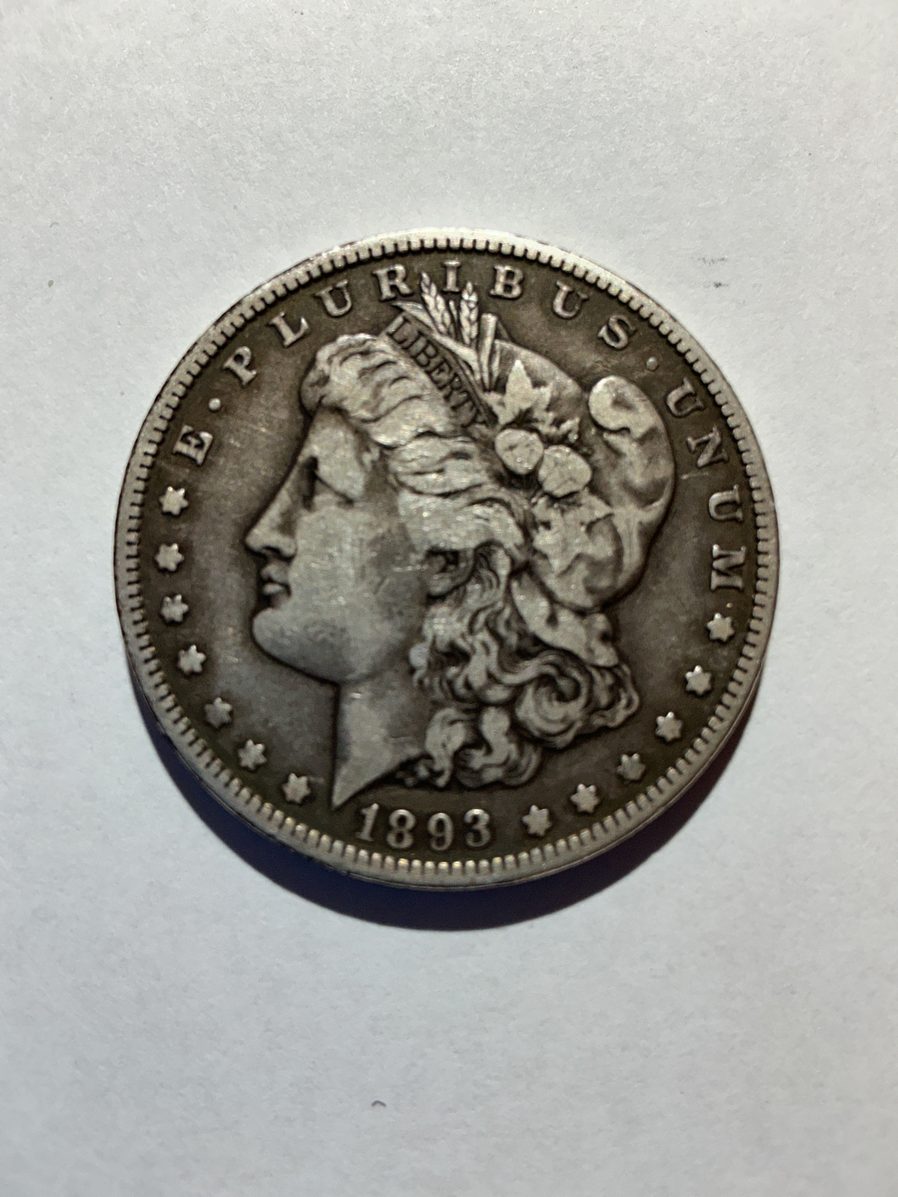 Lot 15, 1893 Morgan silver dollar, G, low mintage