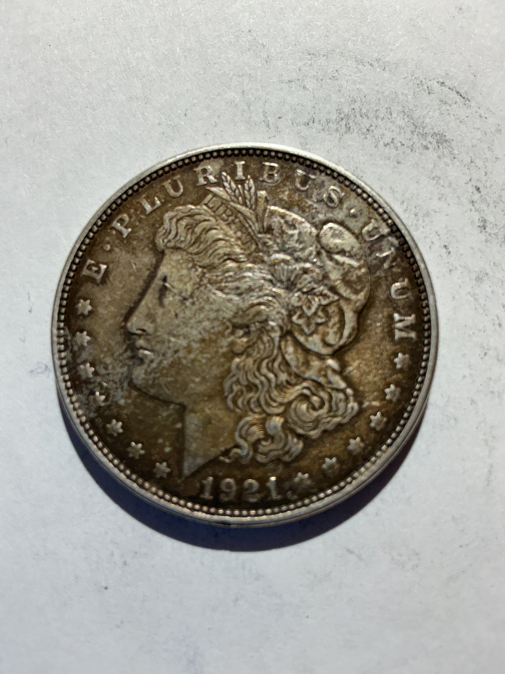 Lot 75, 1921 D Morgan silver dollar, xf