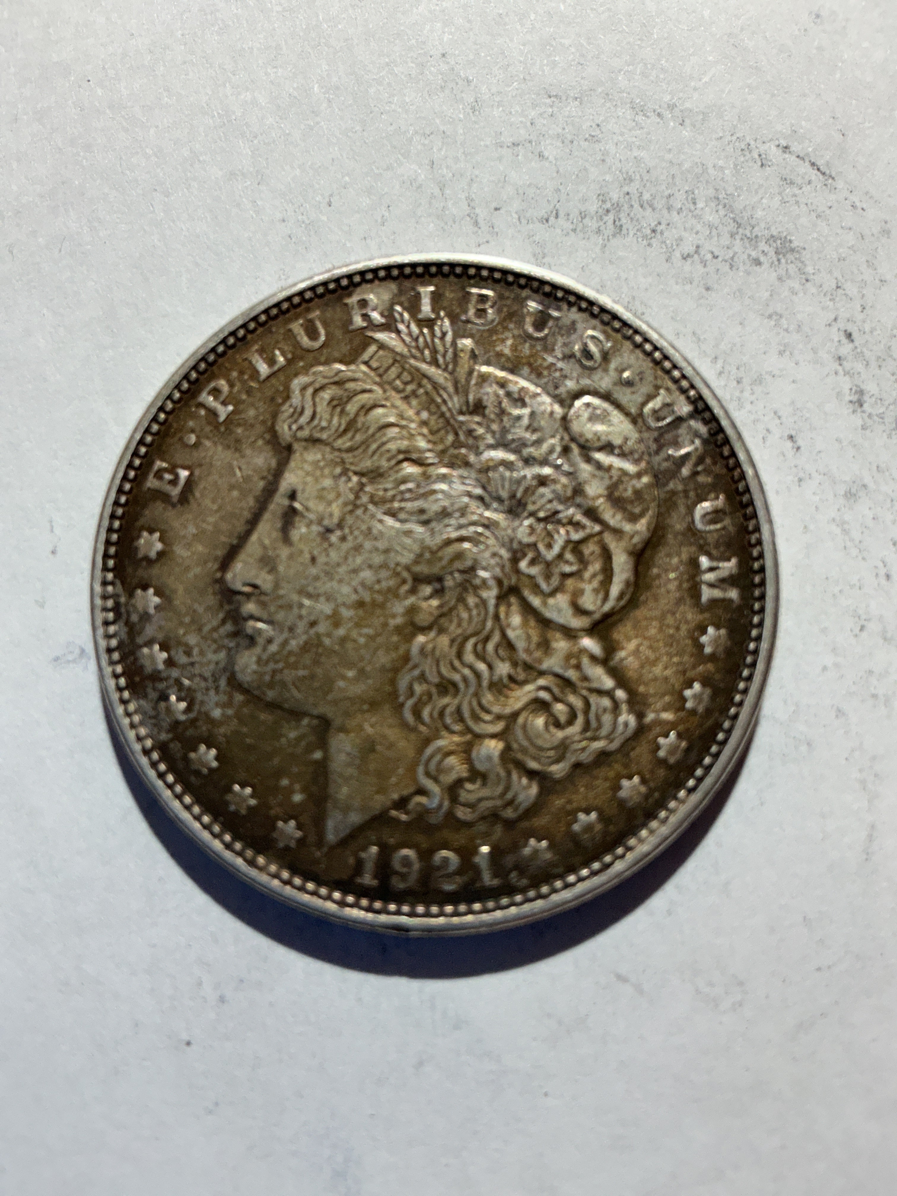Lot 75, 1921 D Morgan silver dollar, xf