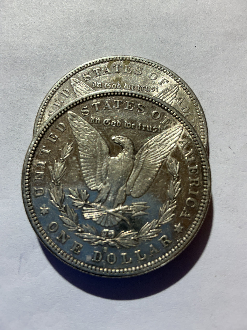 Lot 46, 2 1883 S Morgan silver dollar, AU