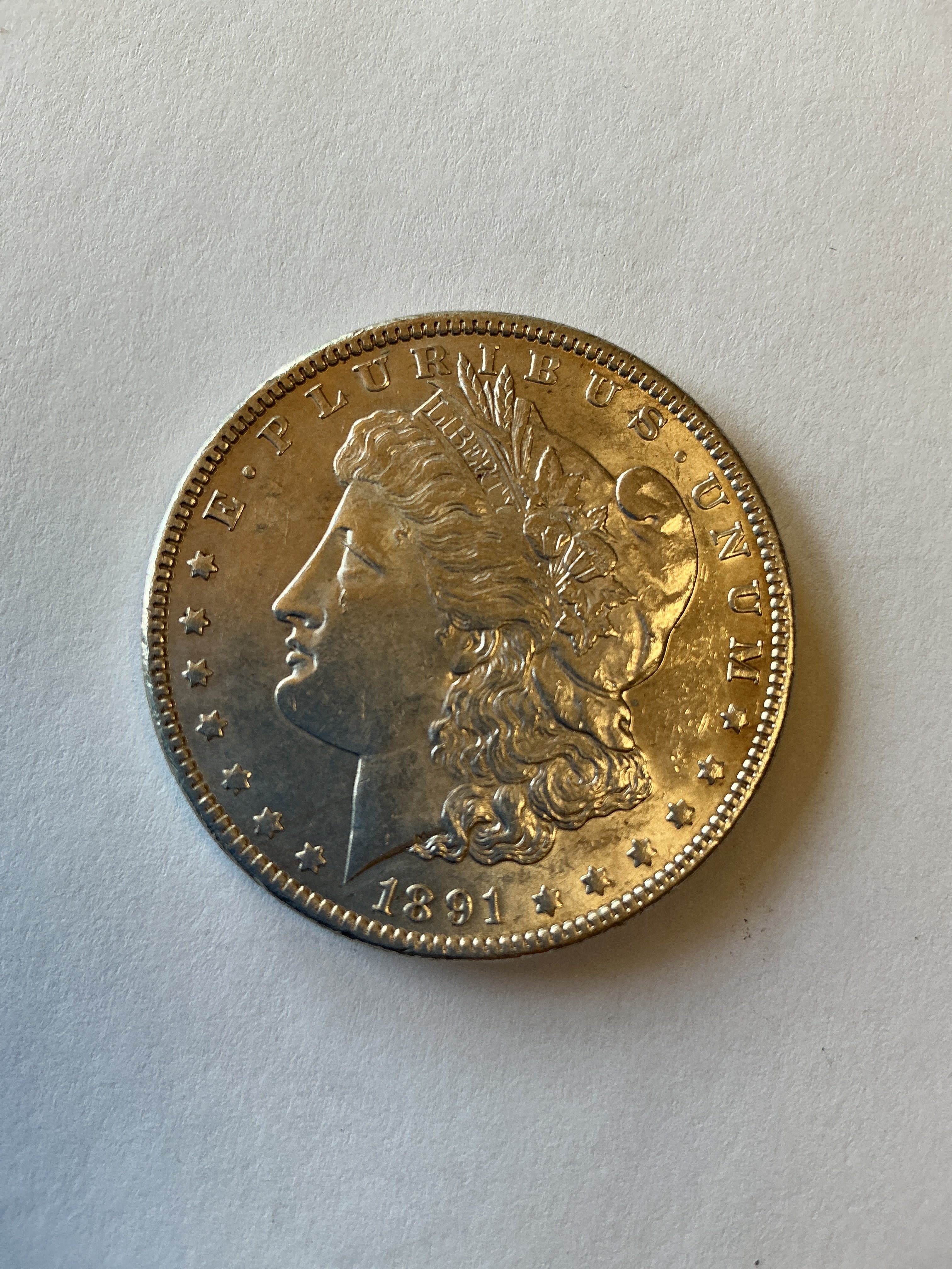 Lot 7, 1891 Morgan silver dollar, AU