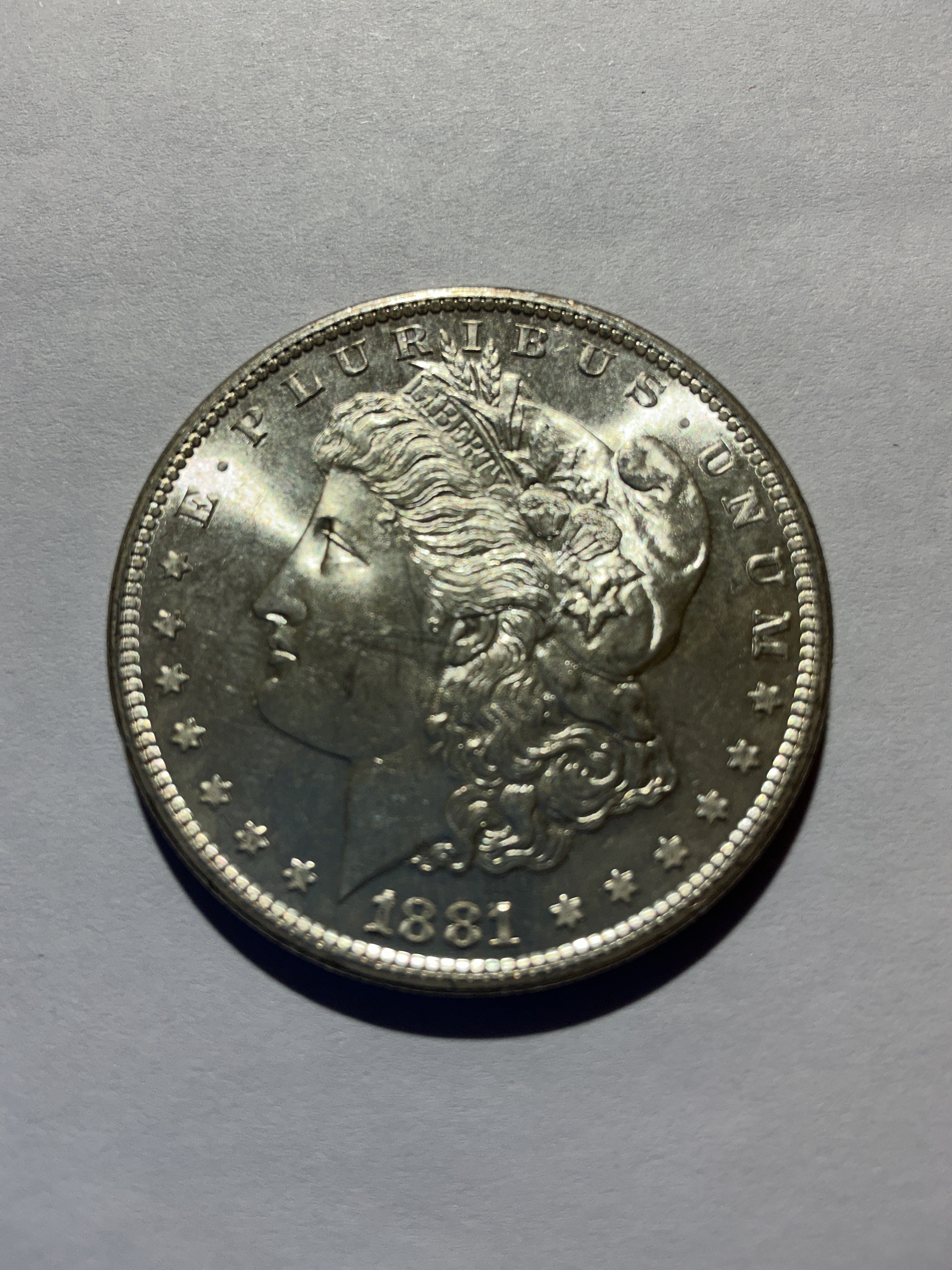 Lot 66, 1881 S Morgan silver dollar, BU