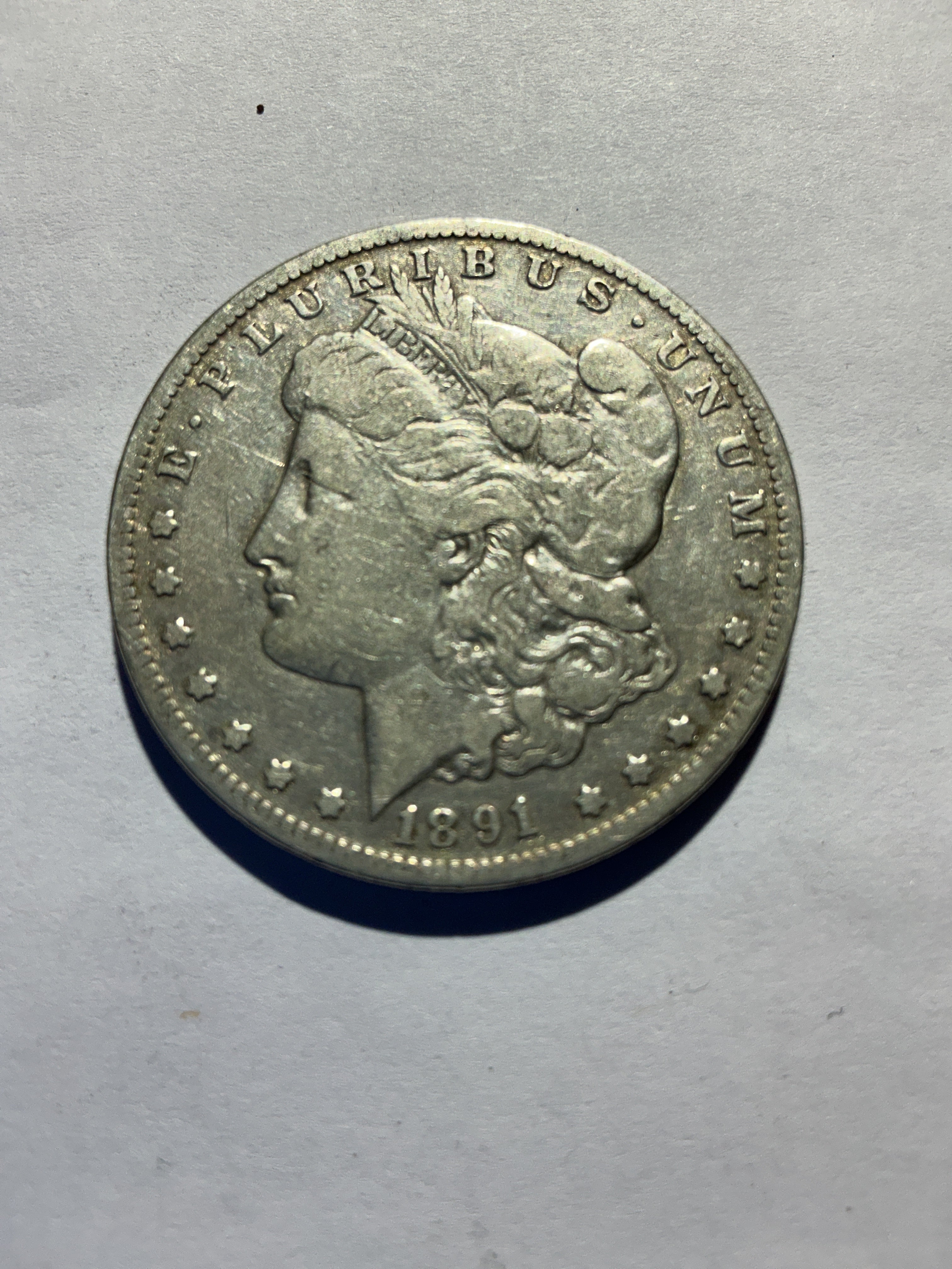 Lot 15, 1891 CC Morgan silver dollar, F