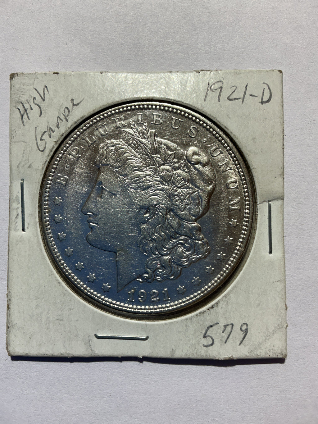 Lot 5, 1921 D Morgan silver dollar, high grade
