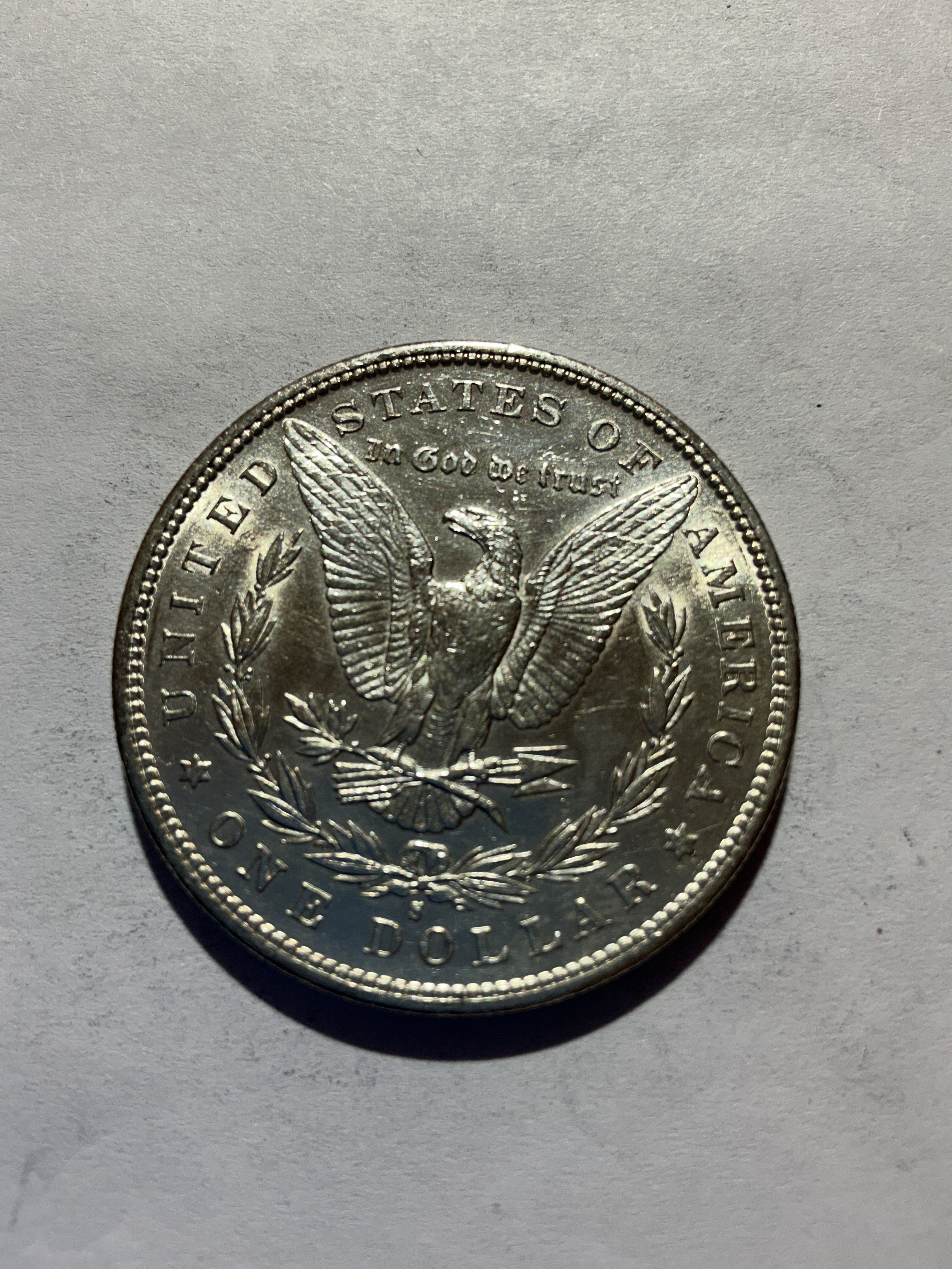 Lot 57, 1890 S Morgan silver dollar, AU