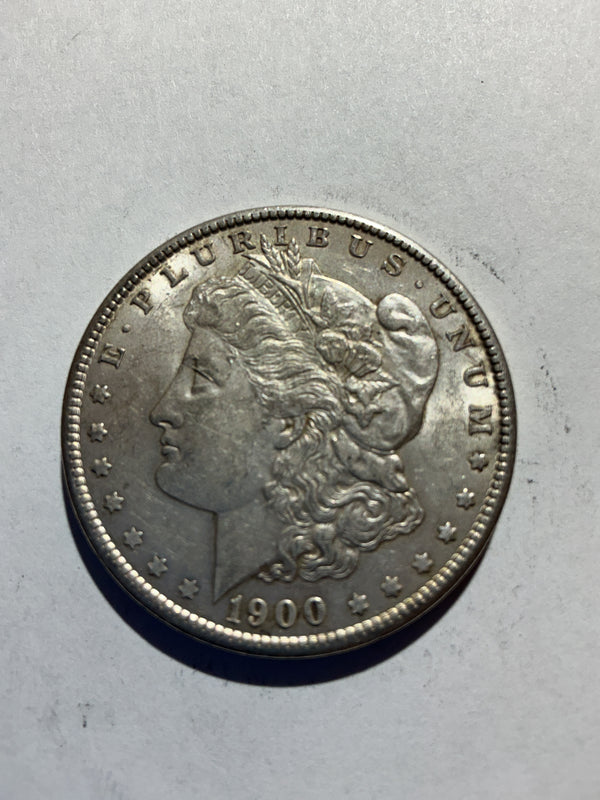 Lot 37, 1900 Morgan silver dollar, AU nice coin